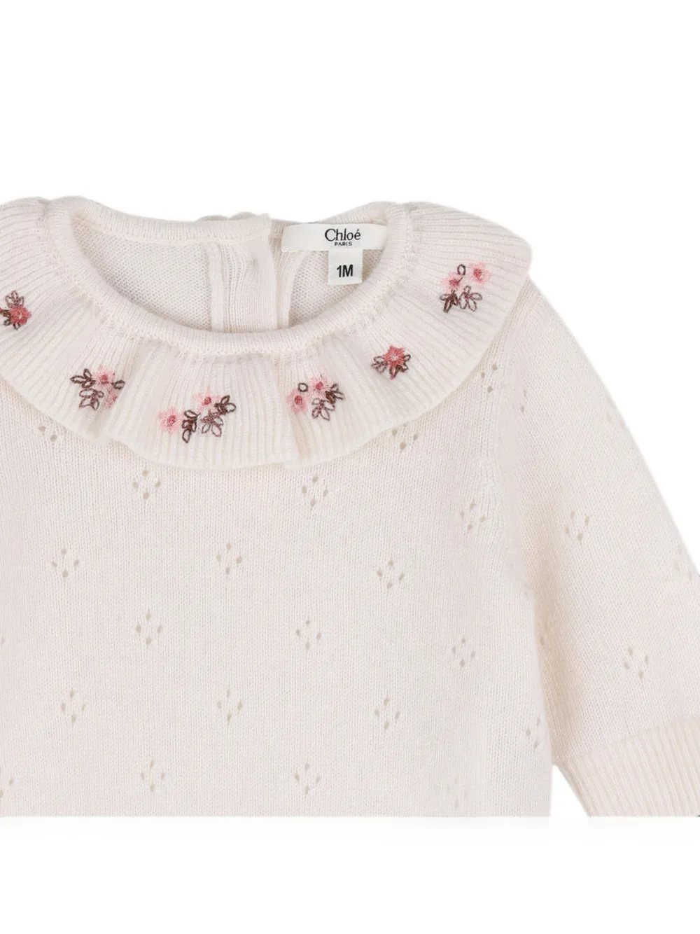 Chloé Kids Pointelle gebreid broekset met geborduurde bloemen Beige