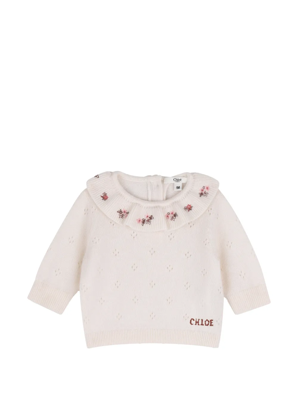 Chloé Kids Gestricktes Strampler-Set mit Blumenstickerei - Nude