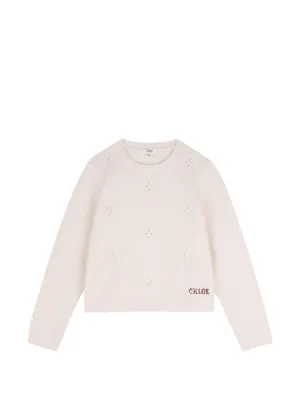Chloé Kids ruffle-trim heart-patch Sweater | Neutrals | FARFETCH