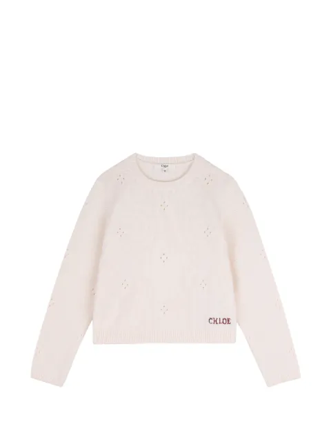 Chloé Kids logo-embroidered knitted wool sweater