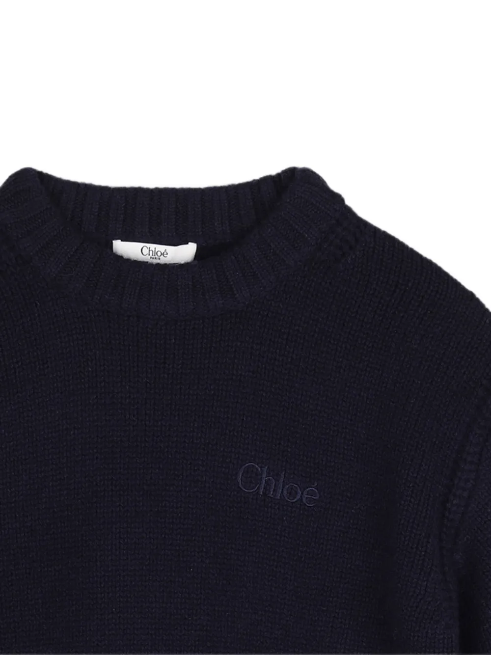 Chloé Kids Wollen trui met geborduurd logo en geribbelde afwerking Blauw