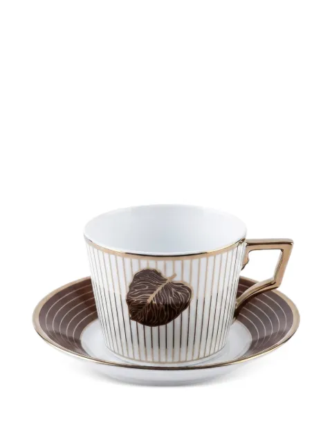 GINORI 1735 taza de té y plato Luna con motivo de hoja