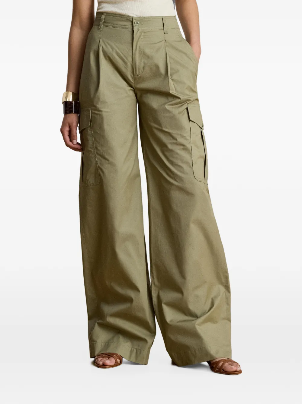Lauren Ralph Lauren Geplooide cargo broek met wijde pijpen Groen