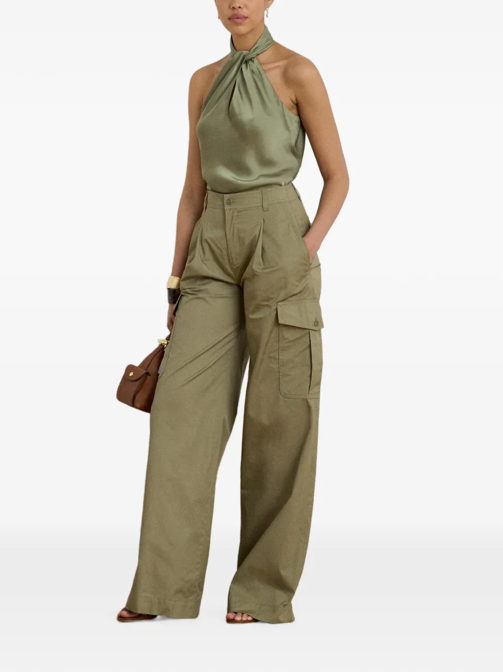 Lauren Ralph Lauren Geplooide cargo broek met wijde pijpen Groen