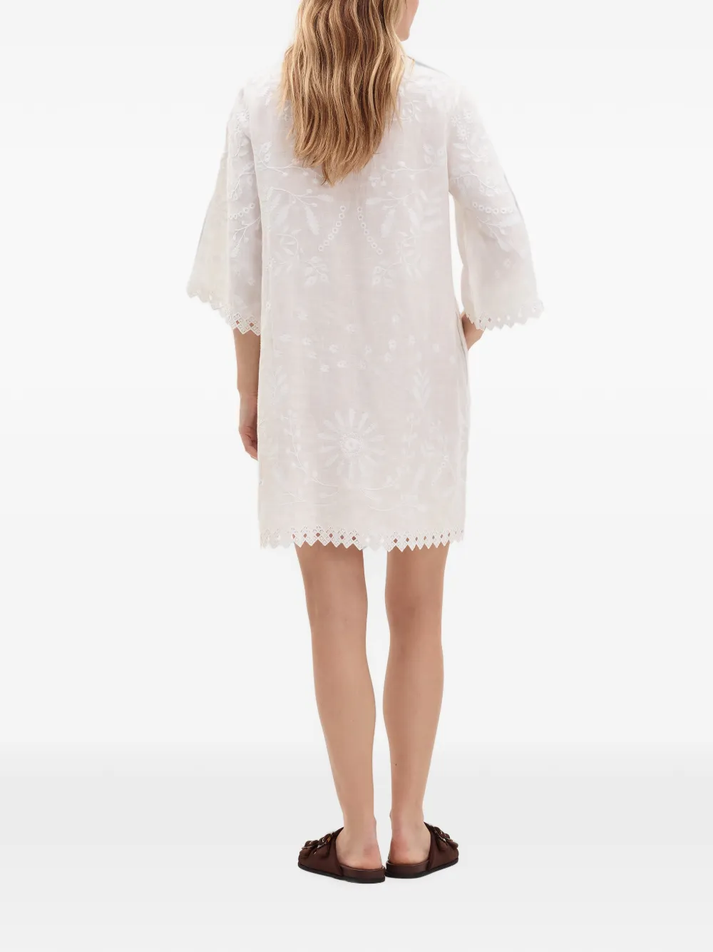 ERES Aigue-marine Embroidered Linen Mini Dress in White, view 3