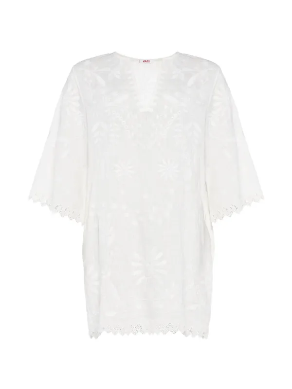 Eres Aigue-marine Embroidered Linen Mini Dress in White