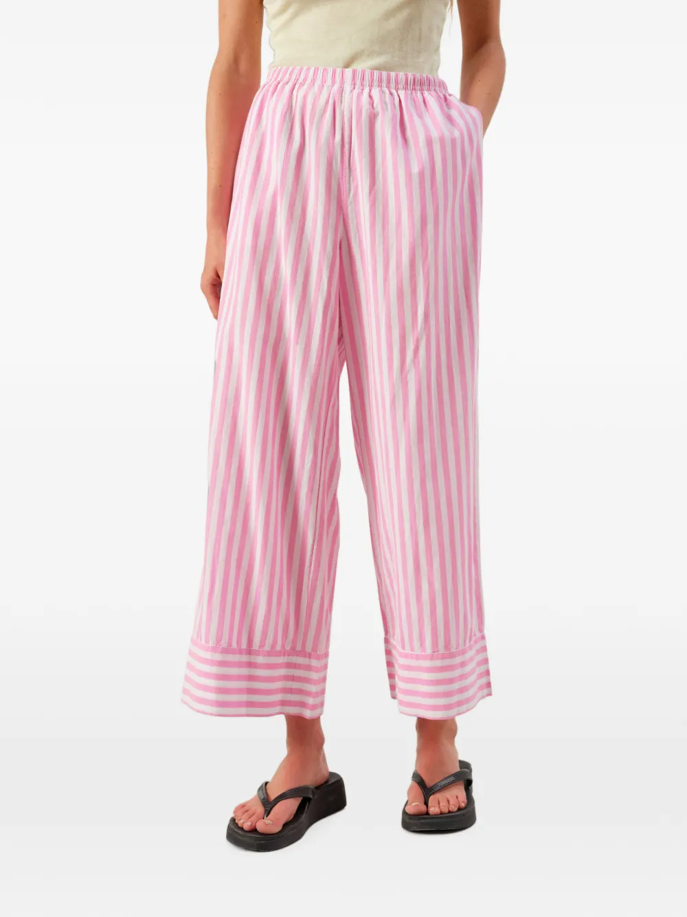 American Vintage Vextown gestreepte straight broek Roze