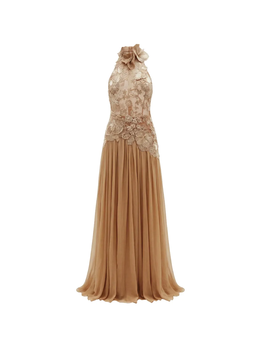 Elie Saab floral-embroidered pleated maxi dress - Nude