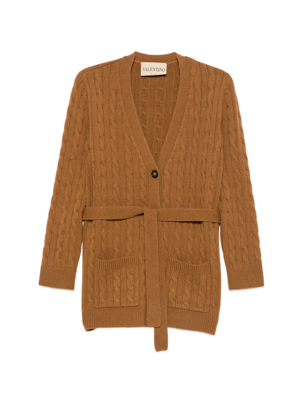 Valentino Garavani cable-knit belted cardigan - Marrone