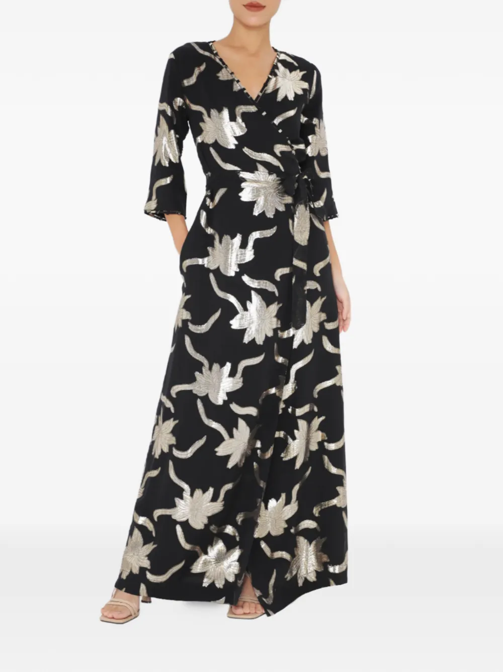 Charlotta Gandolfo Faye lange maxi-wikkeljurk Zwart