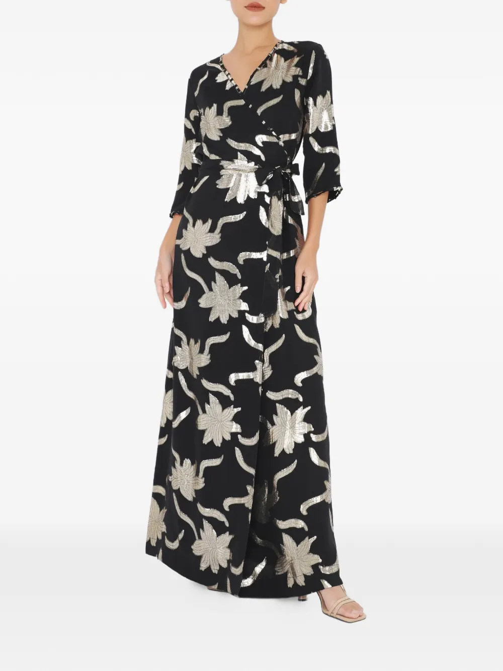 Charlotta Gandolfo Faye lange maxi-wikkeljurk Zwart