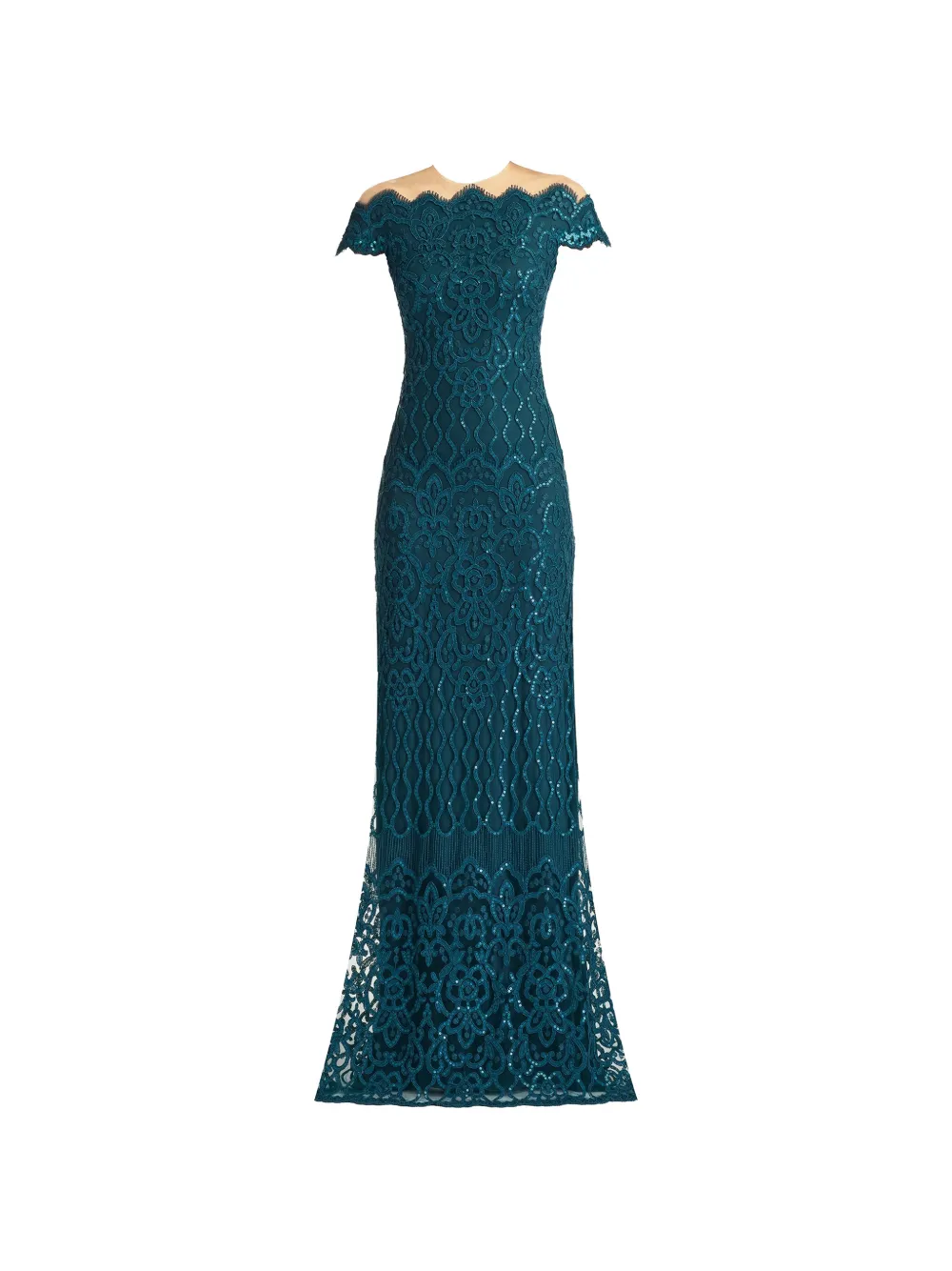 Tadashi Shoji sequin-embellished lace-overlay maxi dress - Blue