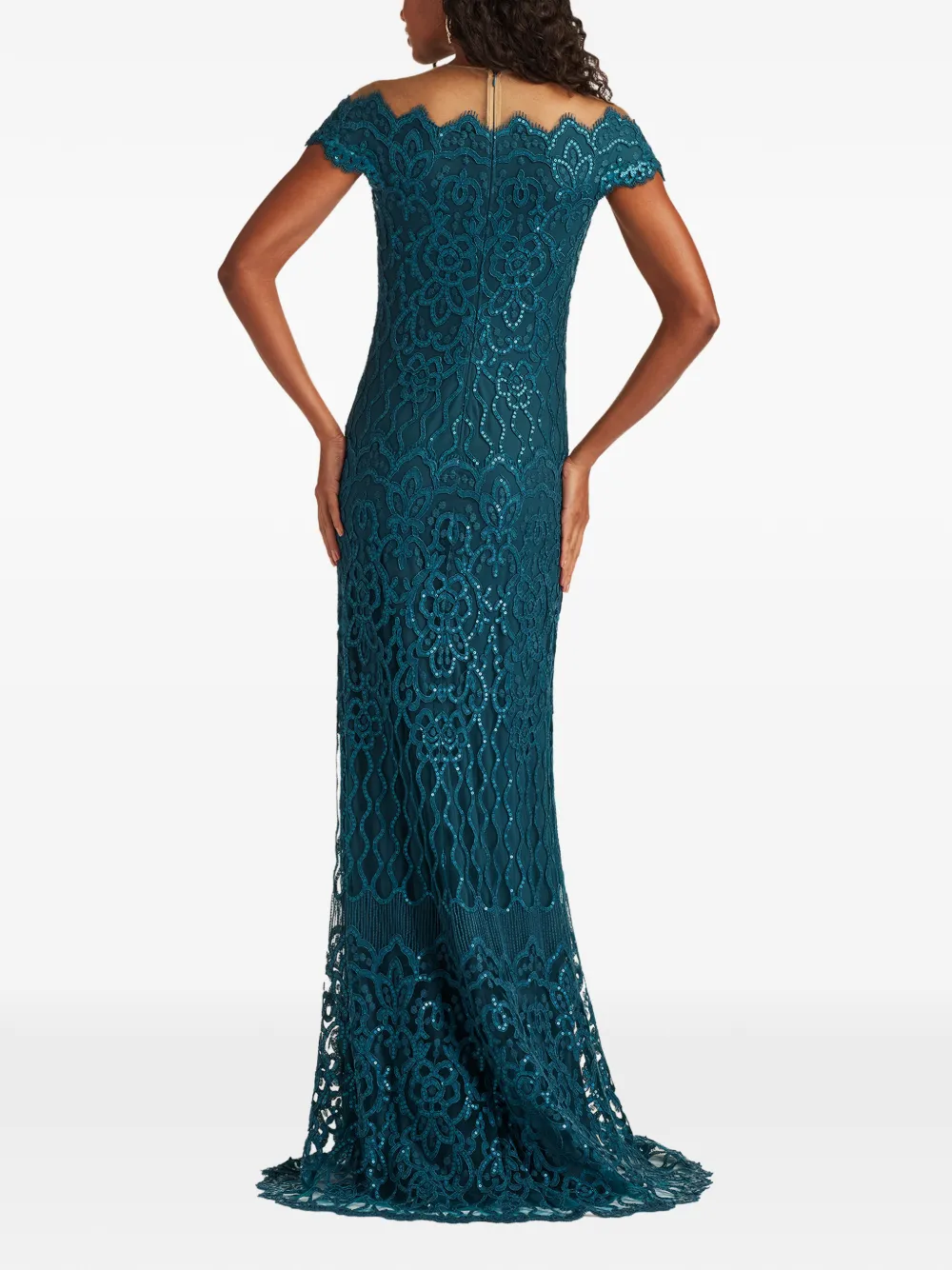 Tadashi Shoji Maxi-jurk verfraaid met pailletten en kanten laag Blauw