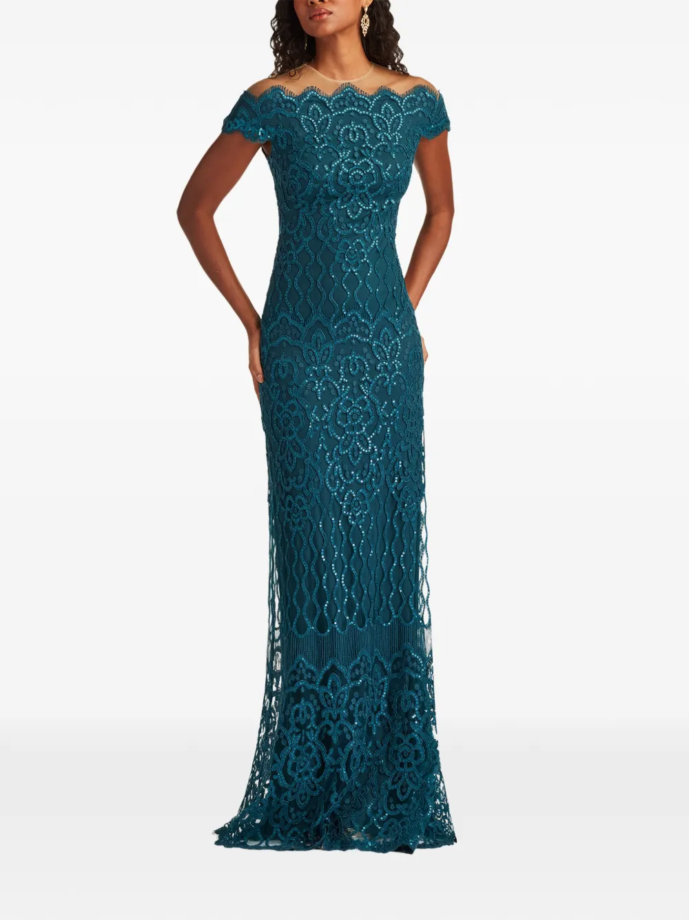 Tadashi Shoji Maxi-jurk verfraaid met pailletten en kanten laag Blauw