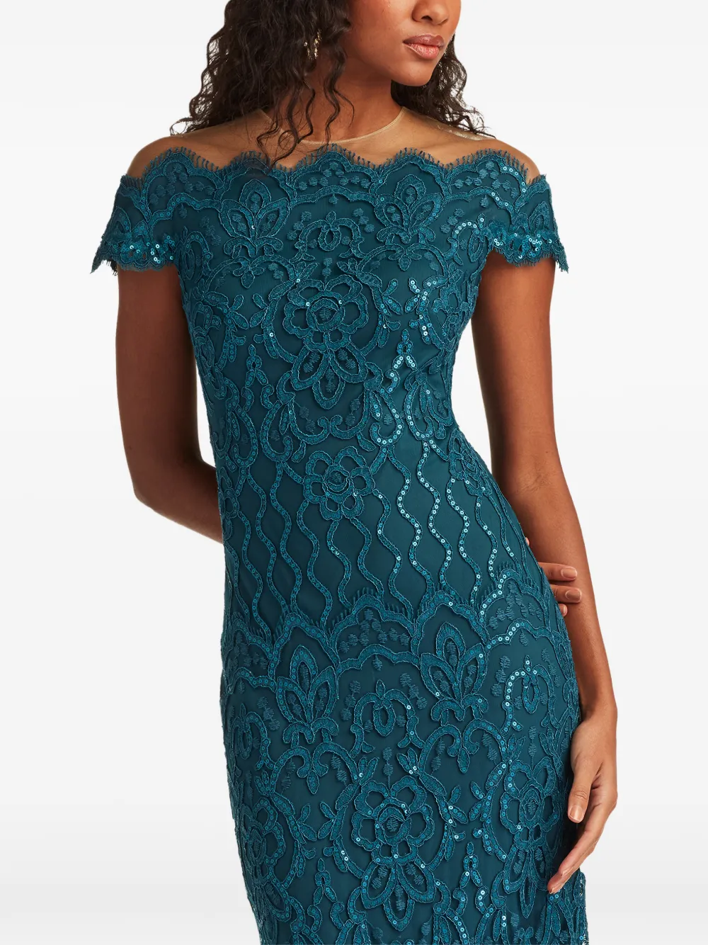 Tadashi Shoji Maxi-jurk verfraaid met pailletten en kanten laag Blauw