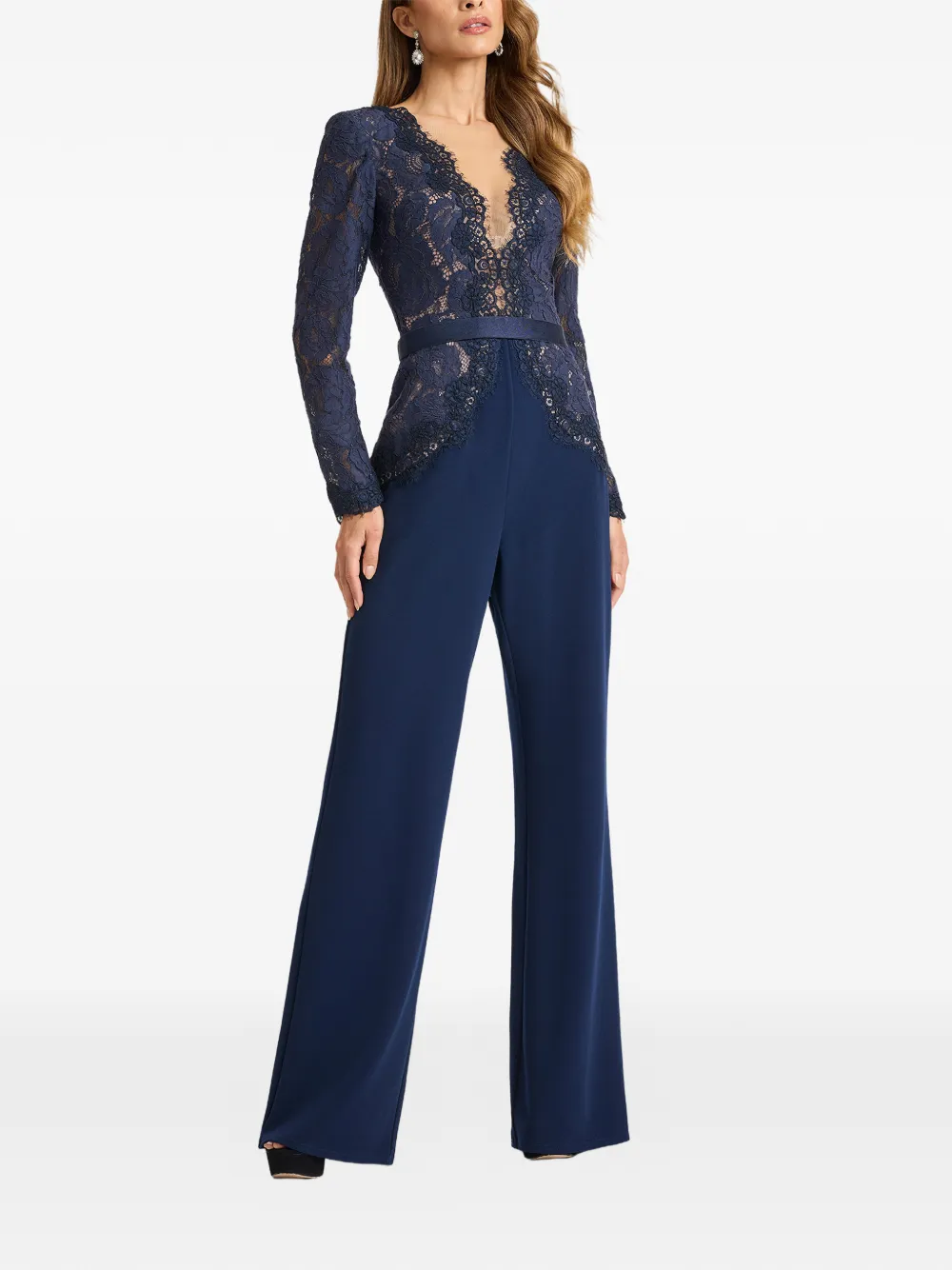 Tadashi Shoji Amaris jumpsuit met vlakken van kant en ceintuur Blauw