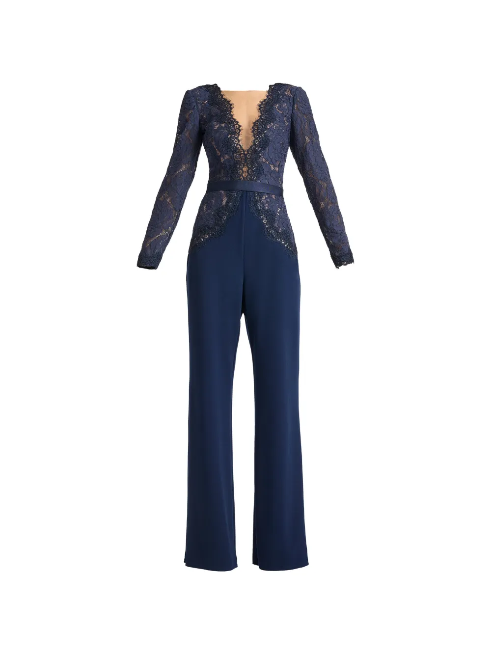 Tadashi Shoji Amaris lace-panelled belted jumpsuit - Blau