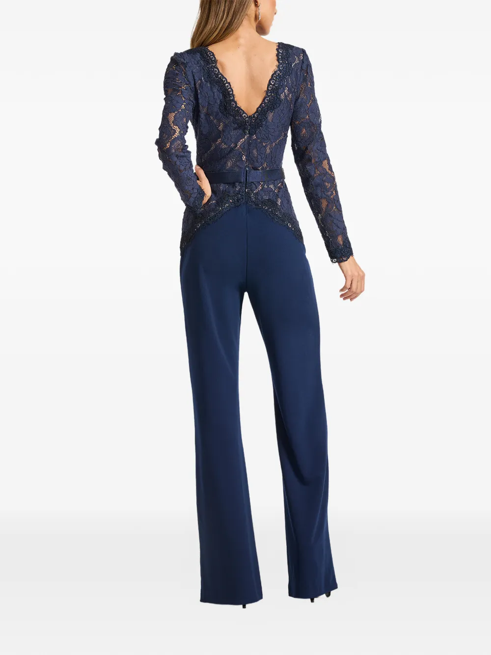 Tadashi Shoji Amaris jumpsuit met vlakken van kant en ceintuur Blauw