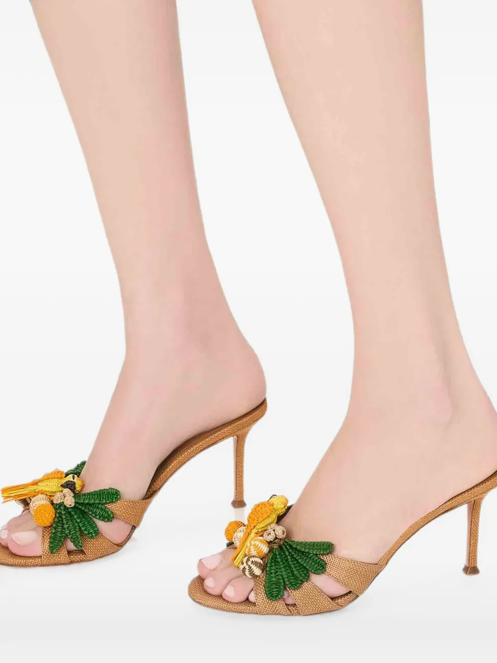 Aquazzura Birdsong embellished woven mules Bruin