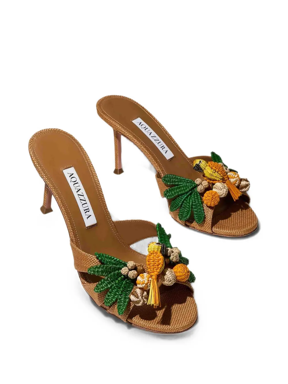 Aquazzura Birdsong embellished woven mules Bruin