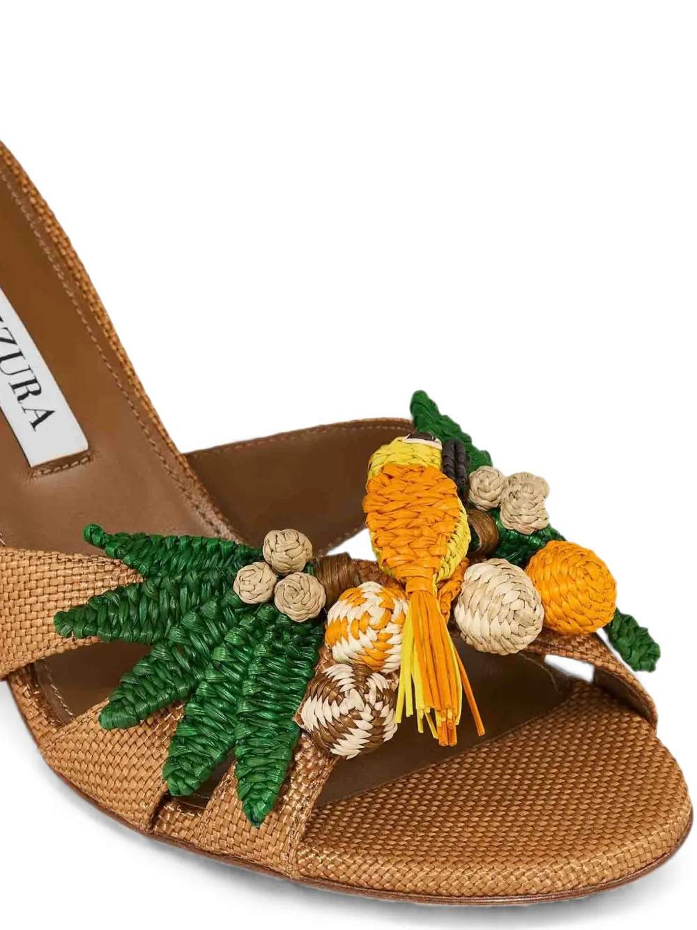 Aquazzura Birdsong embellished woven mules Bruin