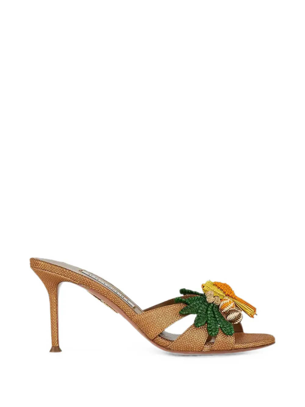 Aquazzura Birdsong Embellished Woven Mules In Brown