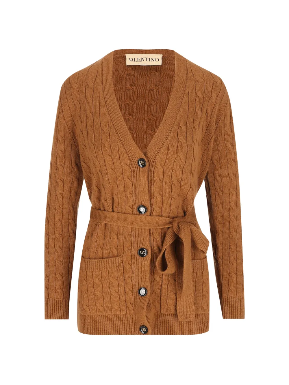 Valentino Garavani cable-knit belted cardigan - Marrone