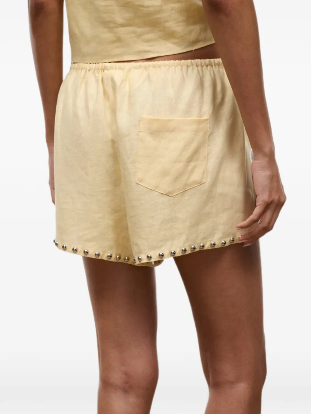 STAUD Paddle linnen shorts verfraaid met studs Beige