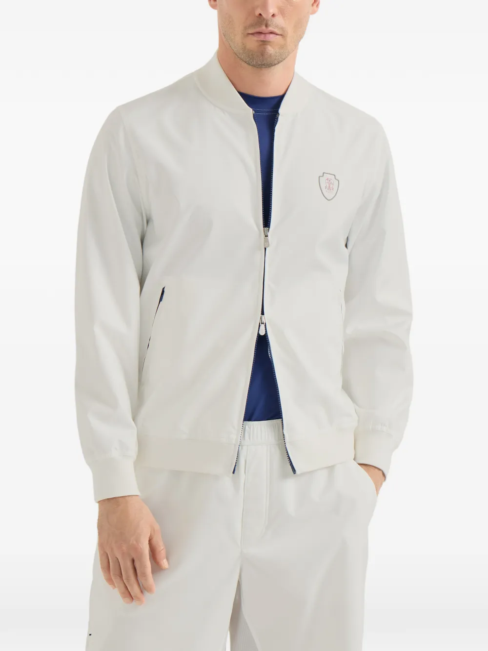 Brunello Cucinelli logo-patch zip-up jacket Wit
