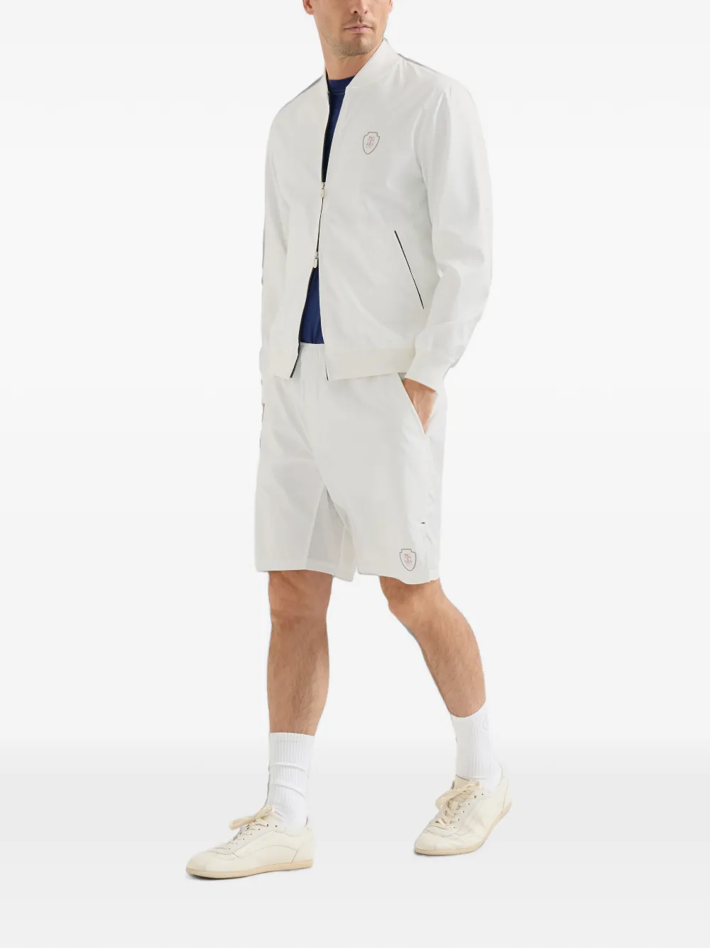 Brunello Cucinelli logo-patch zip-up jacket Wit