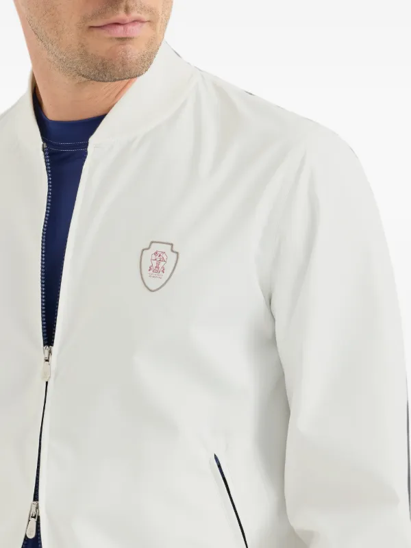 Brunello Cucinelli logo-patch zip-up Jacket | White | FARFETCH