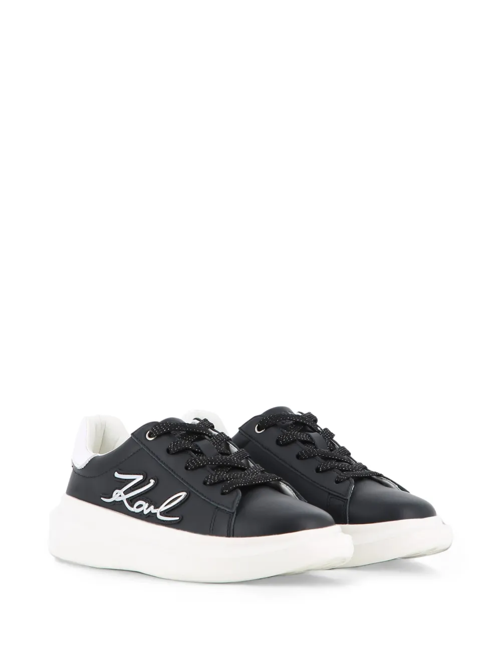 Karl Lagerfeld Kids Kapri leren sneakers met logo-applicatie Zwart
