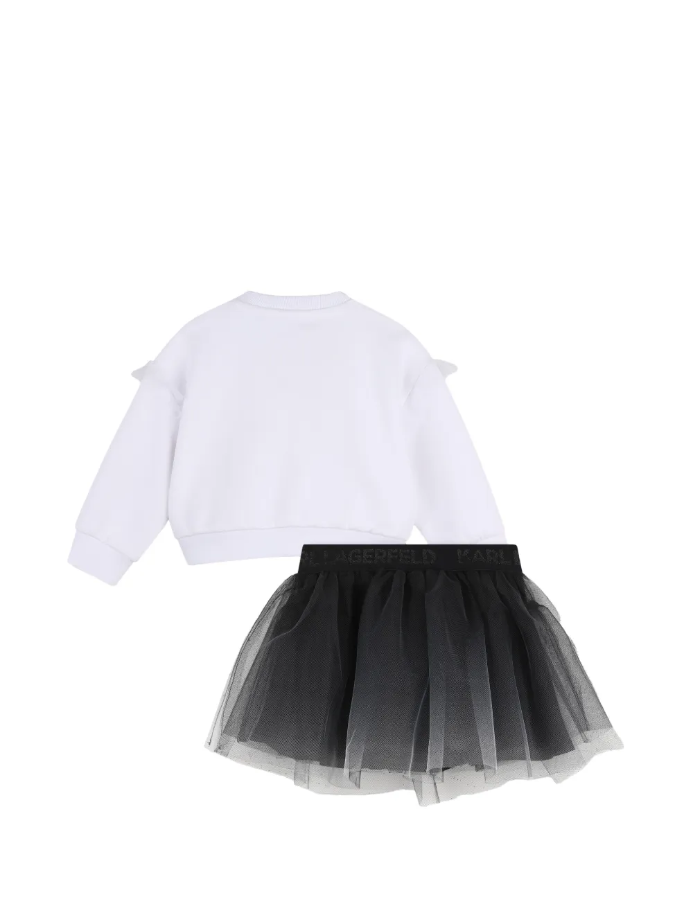 Karl Lagerfeld Kids Rok en sweater met tulen vlakken en logo-print Wit