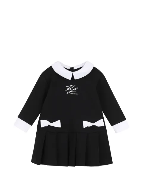 Karl Lagerfeld Kids bow-detail long-sleeve pleated dress