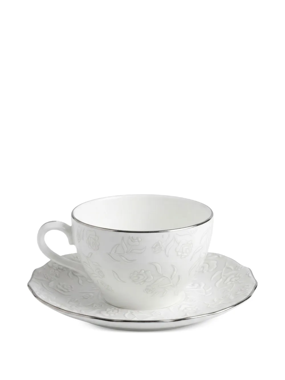 GINORI 1735 Duchessa floral-embossed teacup and saucer - Bianco
