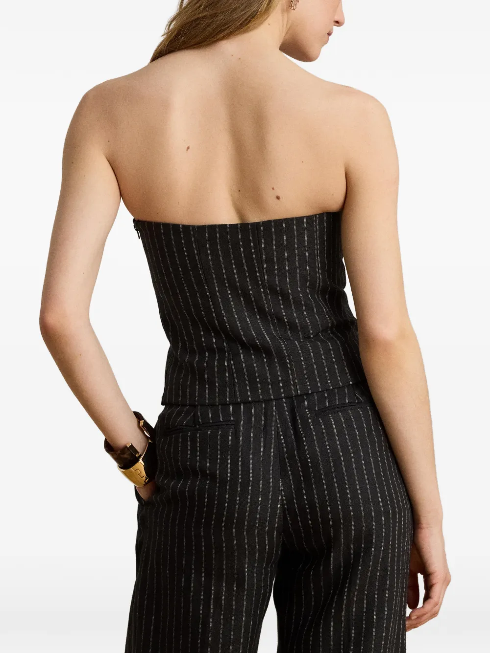 Lauren Ralph Lauren Linnen strapless top met krijtstreep Zwart
