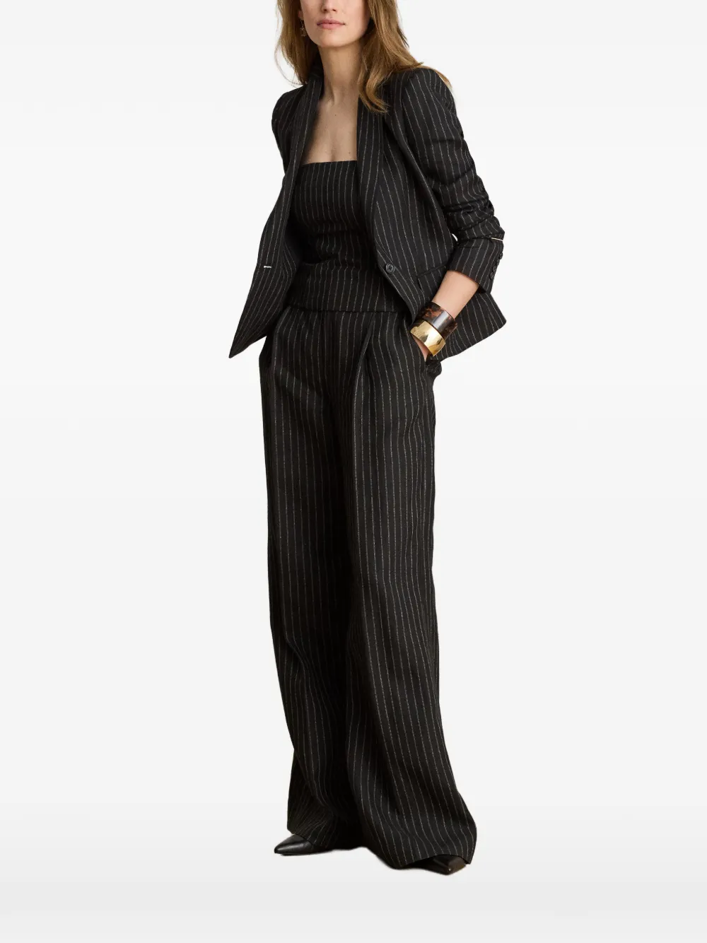 Lauren Ralph Lauren chalk-stripe linen strapless top - Nero