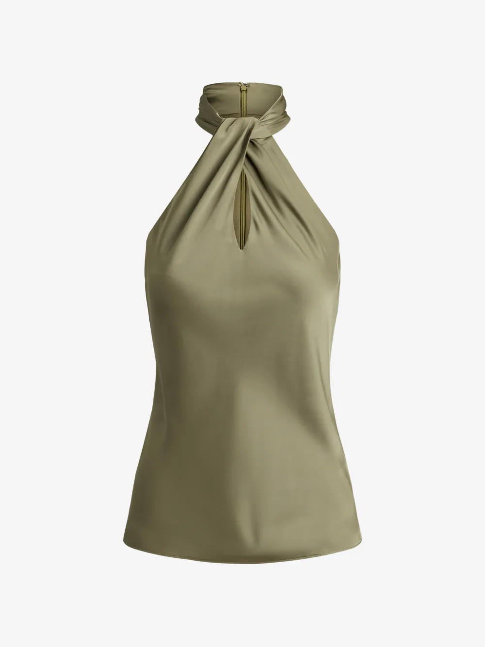 twist-front charmeuse halter blouse
