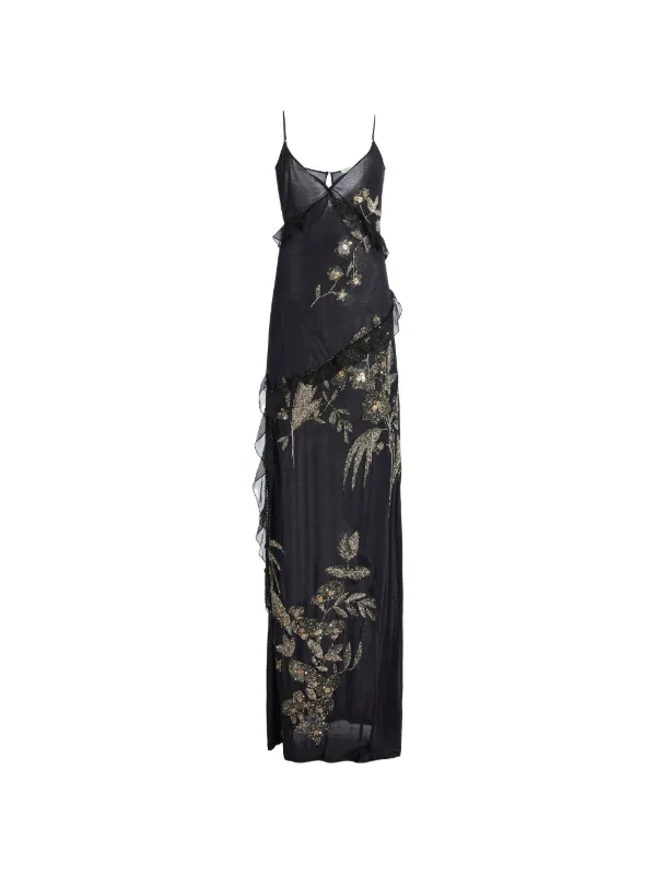 Wiederhoeft Arbe Embroidered Ruffled Dress in Black