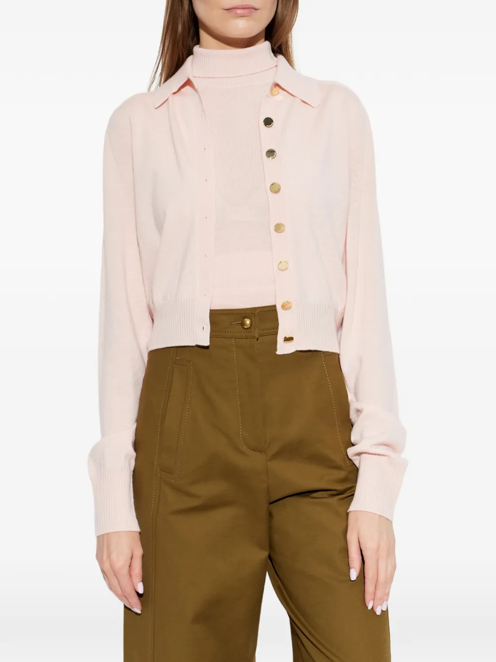 Sportmax Button-up Wool Cardigan in Pink, view 3