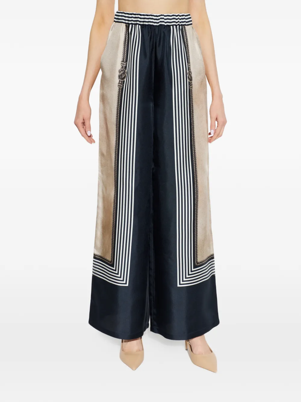 Max Mara Carabo gestreepte zijden palazzo broek Blauw