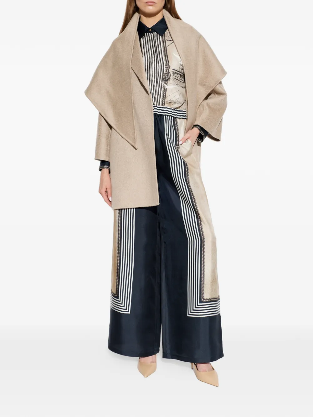 Max Mara Carabo gestreepte zijden palazzo broek Blauw