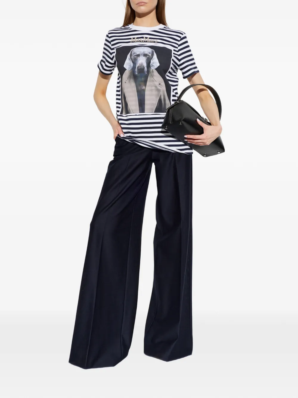 Max Mara Gestreepte T-shirt met grafische print Blauw