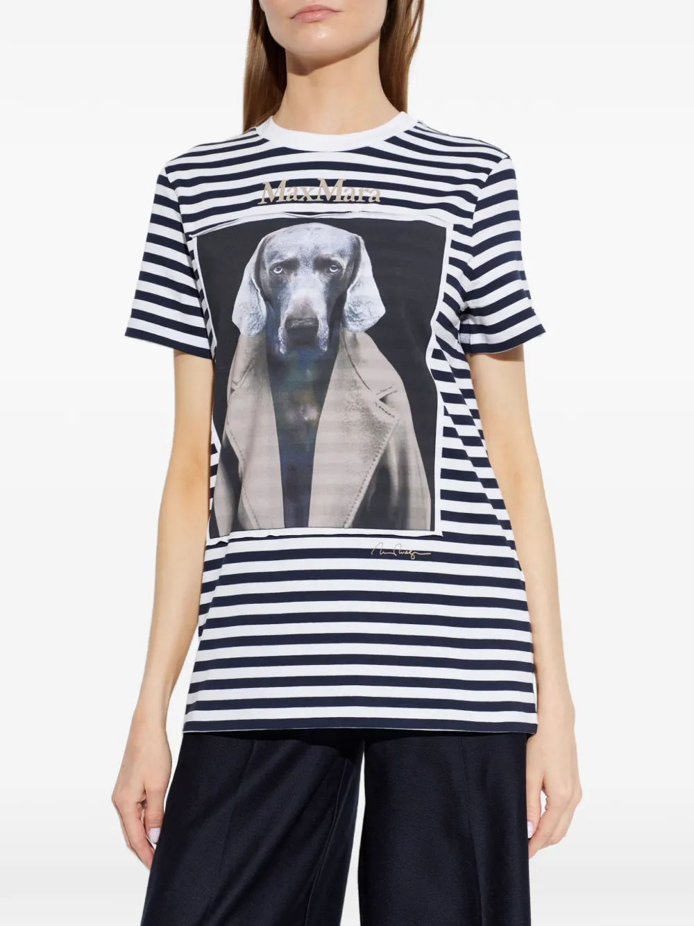 Max Mara Gestreepte T-shirt met grafische print Blauw