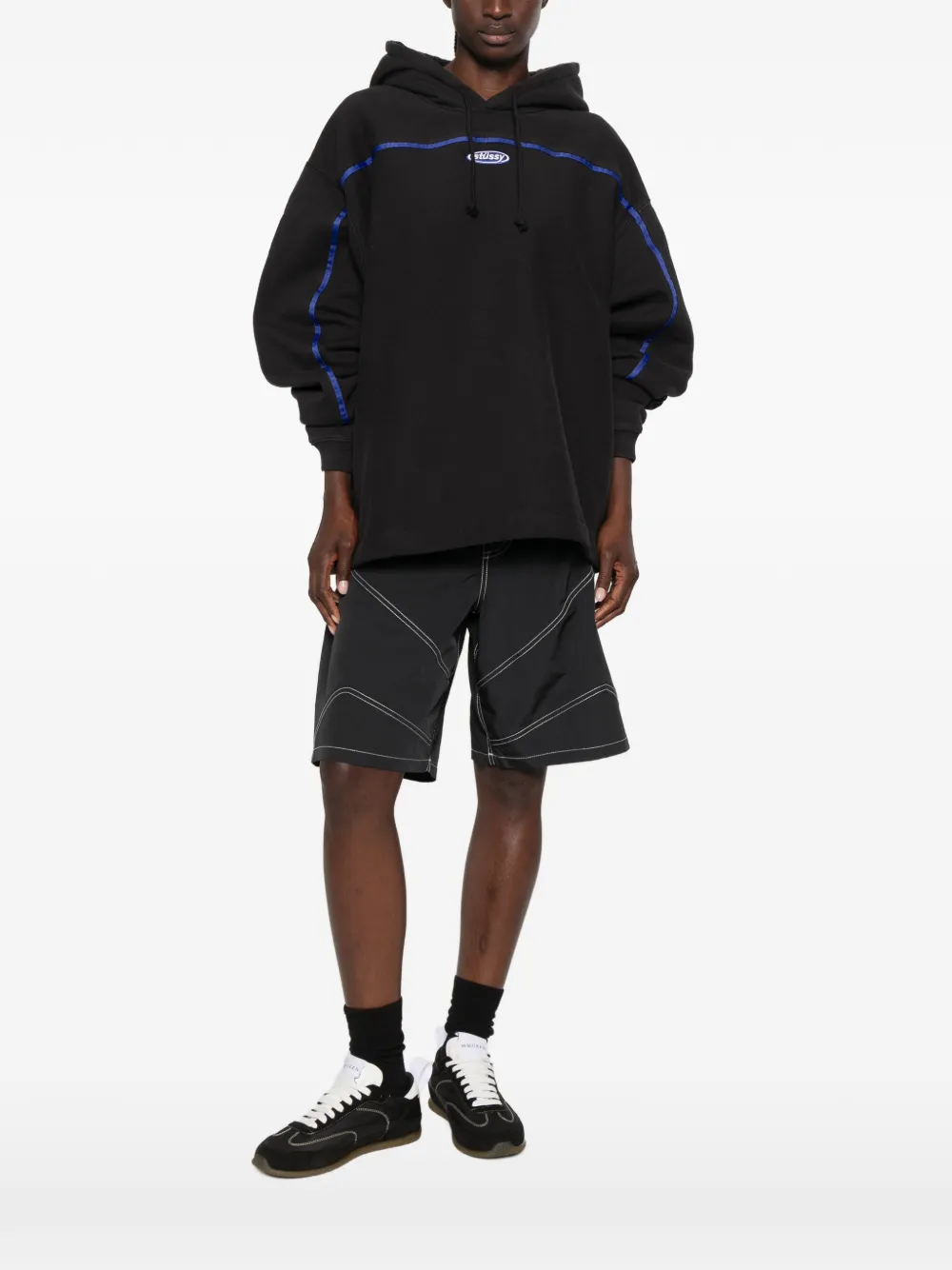 Stüssy Hoodie met logopatch en afwerking Zwart