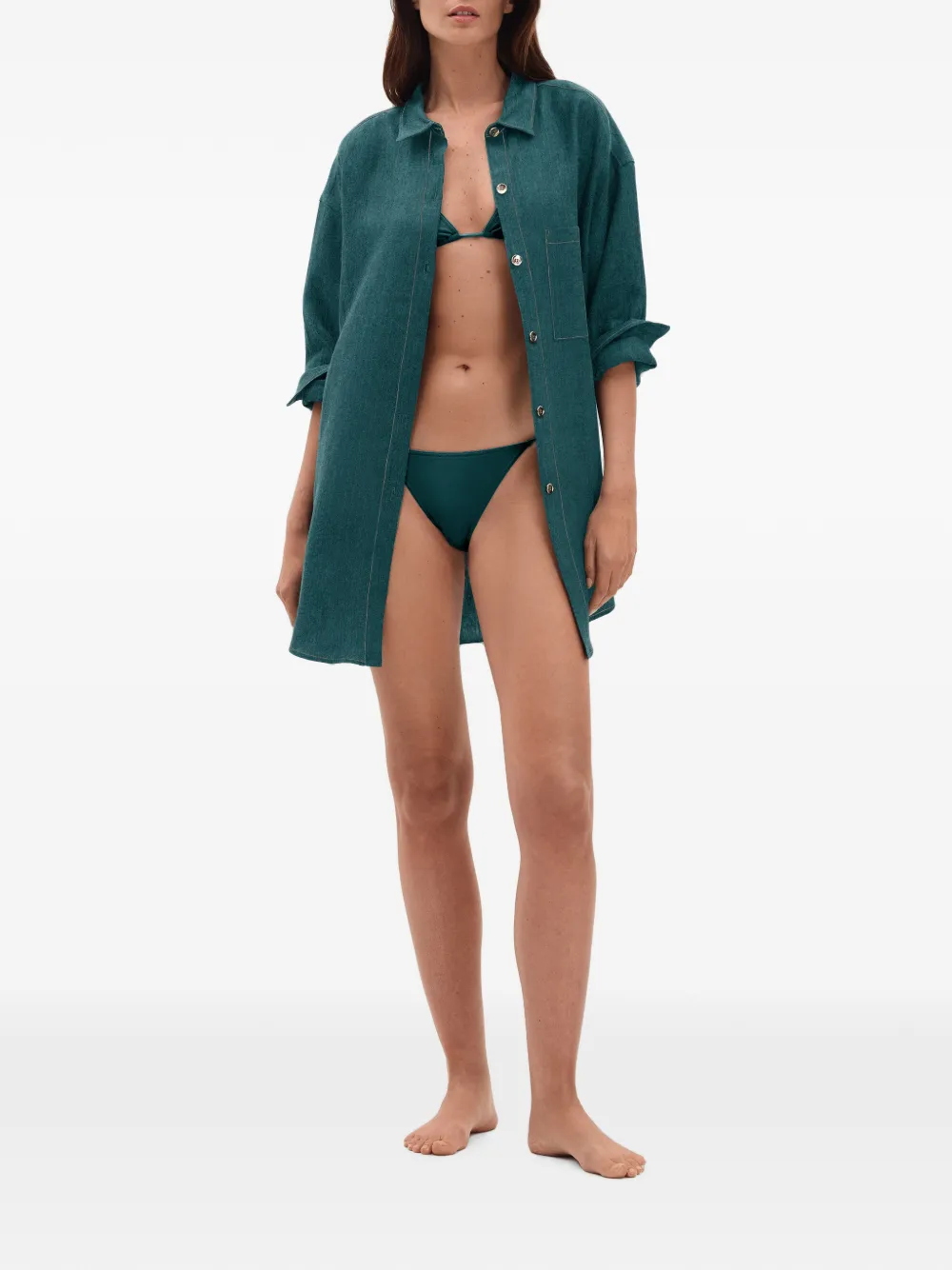 ERES Flashing blouse met contrasterende stiksels en borstzak Groen
