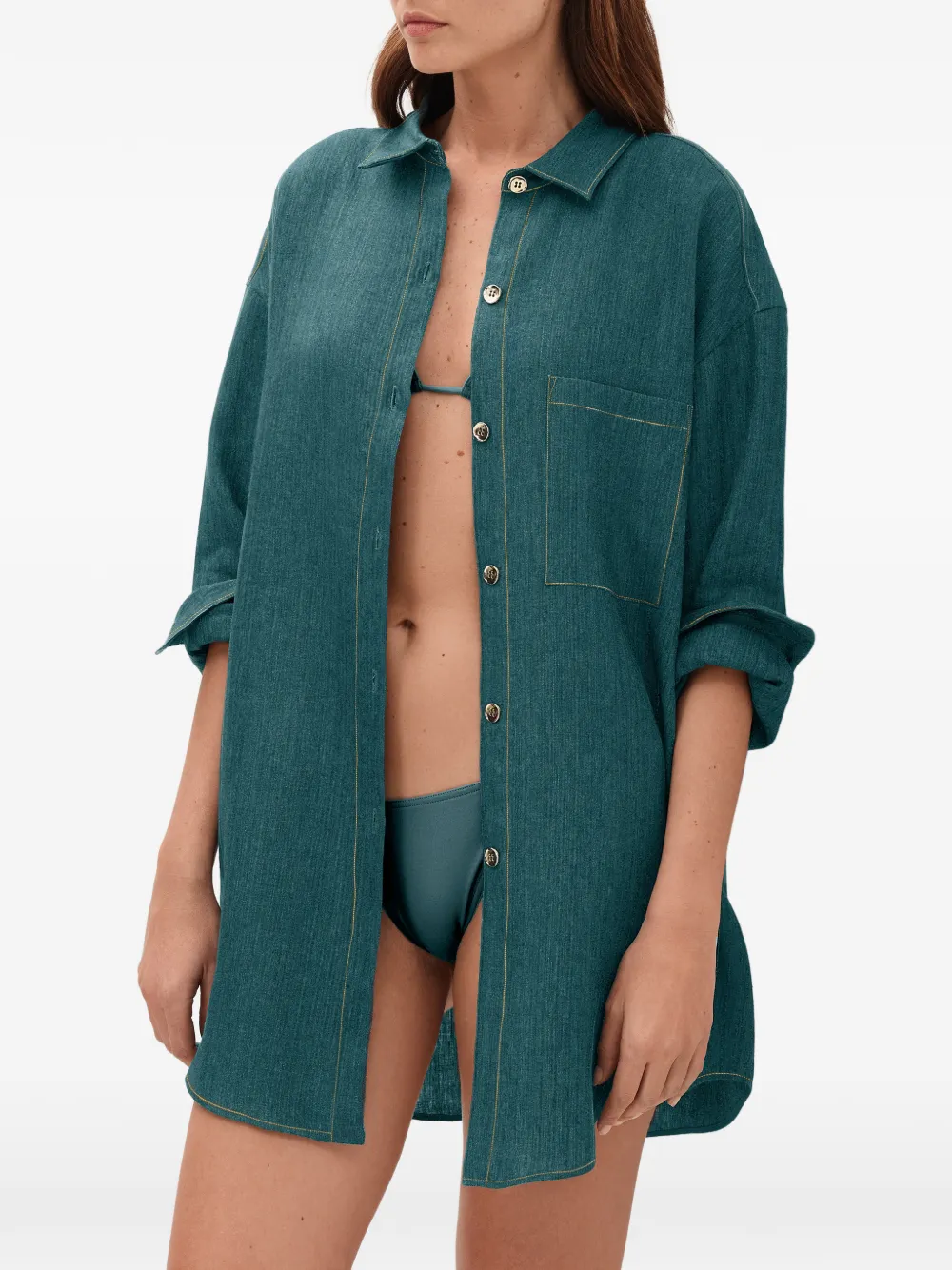 ERES Flashing blouse met contrasterende stiksels en borstzak Groen