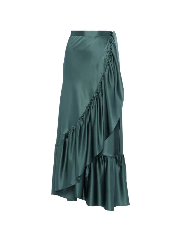 Eres Ruffled Silk Midi Skirt in Green