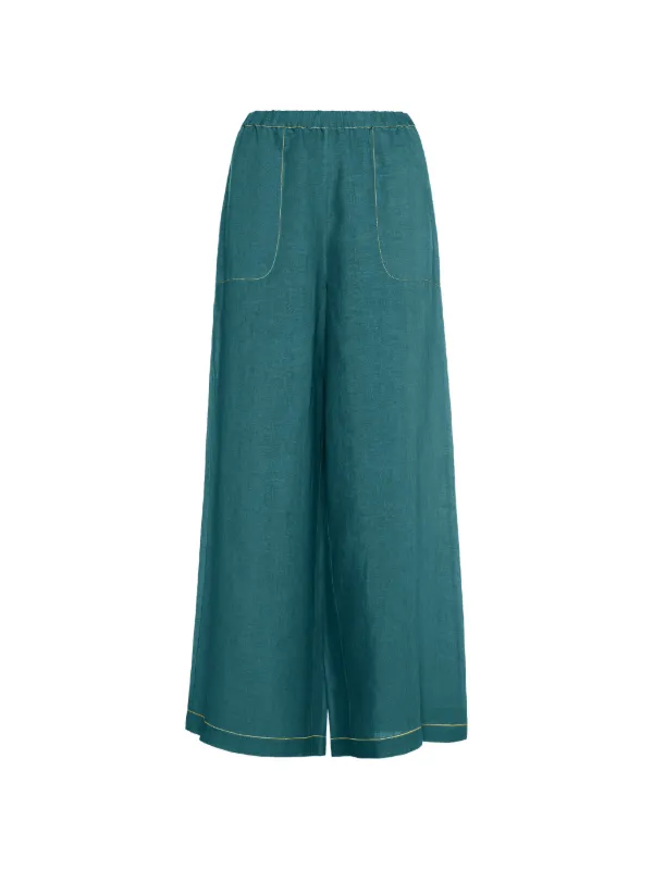Eres Contrast-stitch Wide-leg Trousers in Green