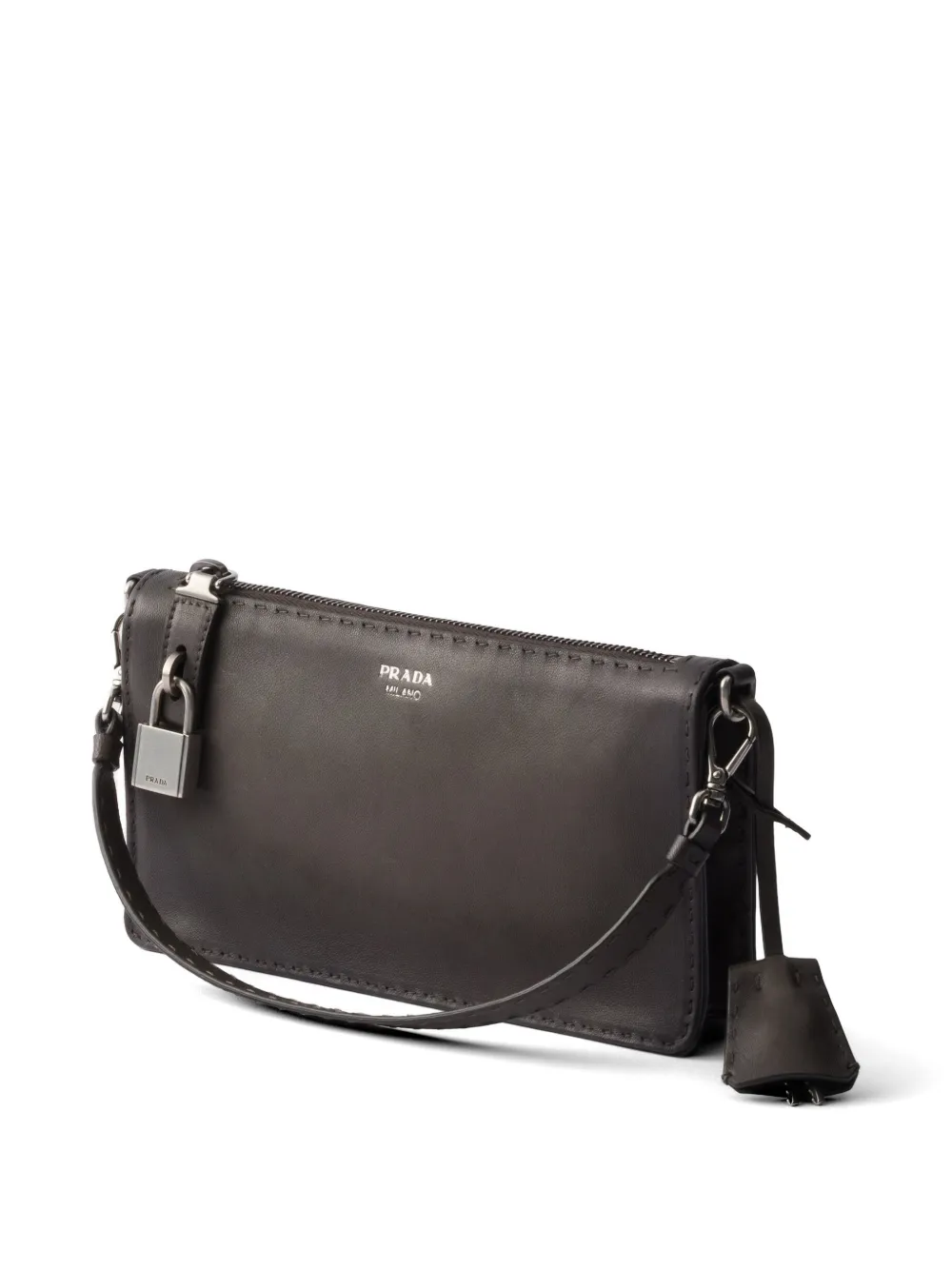 Prada Leren buidel met antiek-effect Grijs